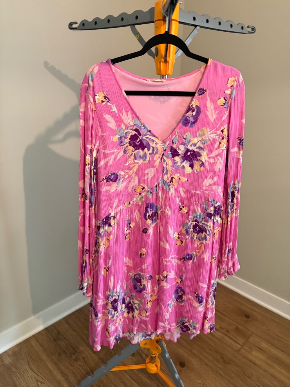 Pink Floral V-Neck Women's Dress